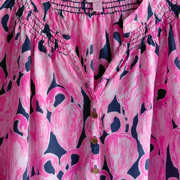 Lilly Pulitzer 100% Silk Pink Print Long Sleeve Blouse - Picture 2 of 12